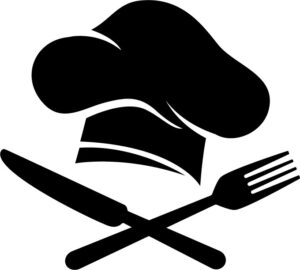 Chef hat, knife, and fork icon